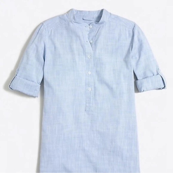 J. Crew Factory Blue Crosshatch Popover Chambray Tunic Blouse Size Medium - Picture 1 of 15